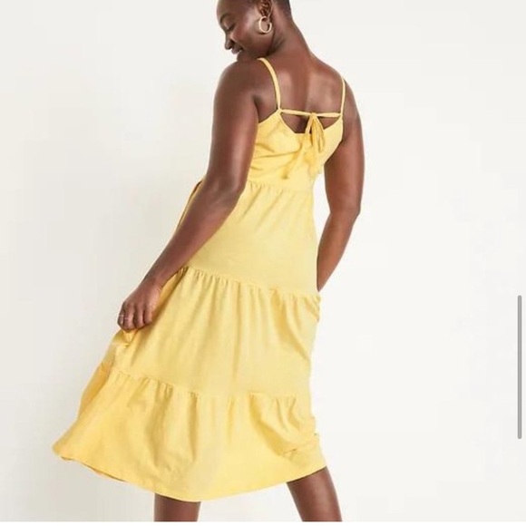 old navy • like new yellow slub knit tiered midi dress back tie detail - Picture 3 of 5